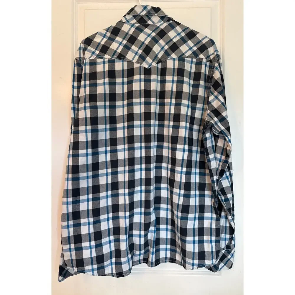 True Religion Long Sleeve Western Button Up Shirt Blue Checked Mens Large